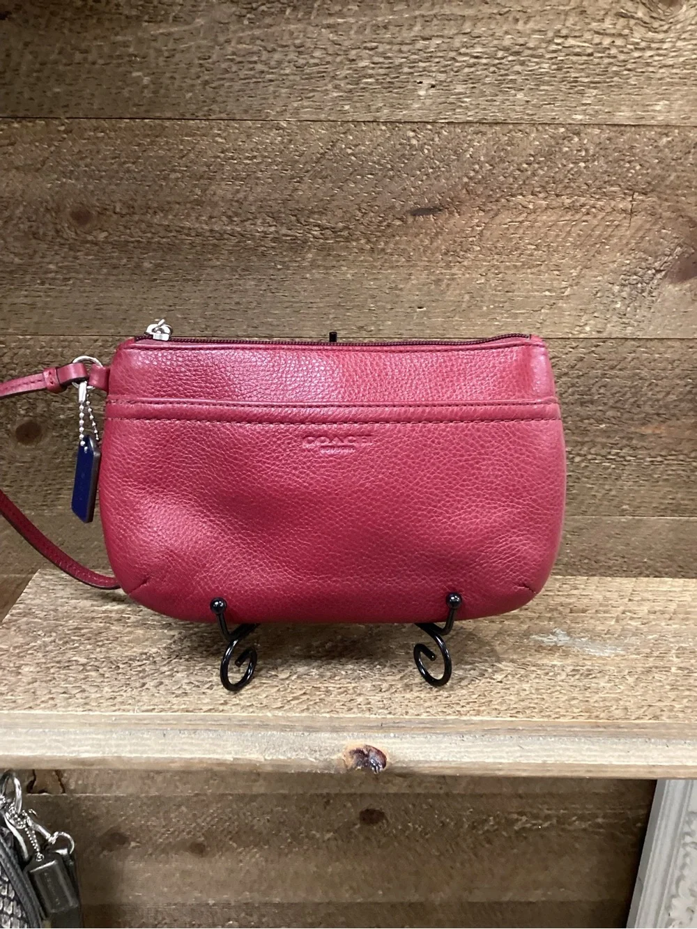 Coach Pebbled Leather Wristlet Clutch Wallet Raspberry Pink Large Zip Pouch